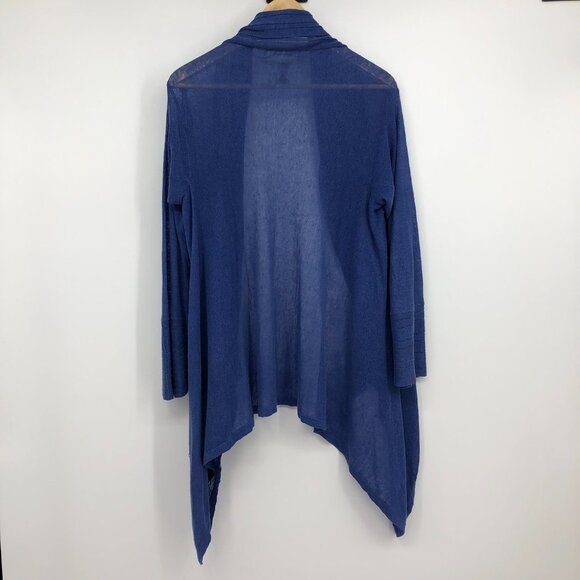 Ronit Zilkha Cobalt blue 100% Linen waterfall draped  long sleeve open cardigan - Picture 13 of 14